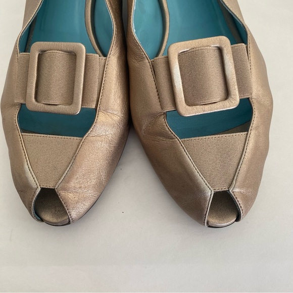 Thierry Rabotin Peep Toe Slingback Gold Wedge Heel Shoes   Size 9 - Picture 6 of 8